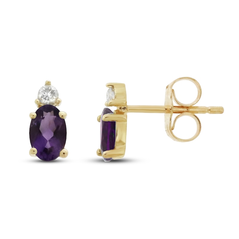 Main Image 1 of Amethyst & Diamond Earrings 1/20 ct tw 10K Yellow Gold