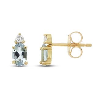 Aquamarine & Diamond Earrings 1/20 ct tw 10K Yellow Gold | Kay
