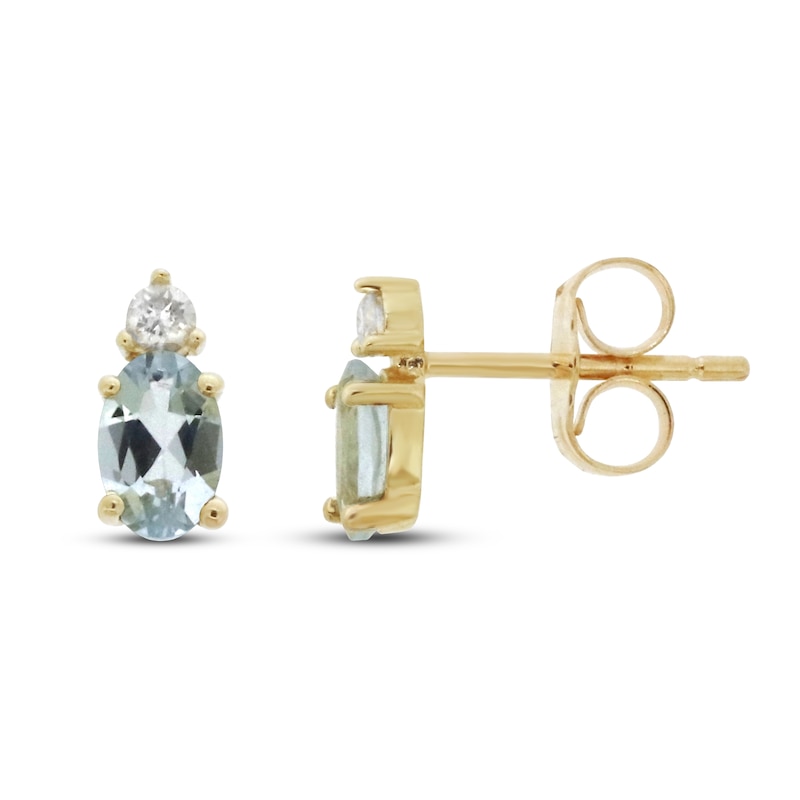 Main Image 1 of Aquamarine & Diamond Earrings 1/20 ct tw 10K Yellow Gold
