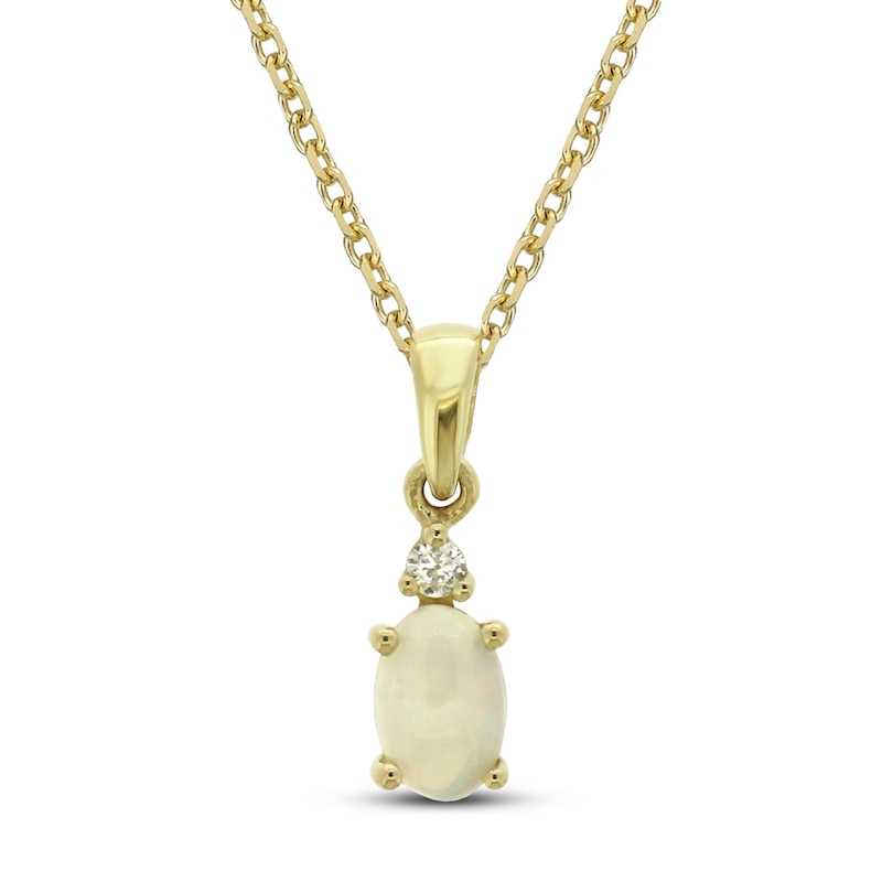 Opal & Diamond Necklace 10K Yellow Gold 18"