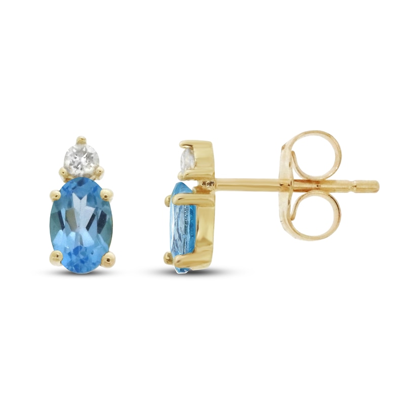 Swiss Blue Topaz & Diamond Earrings 1/20 ct tw 10K Yellow Gold