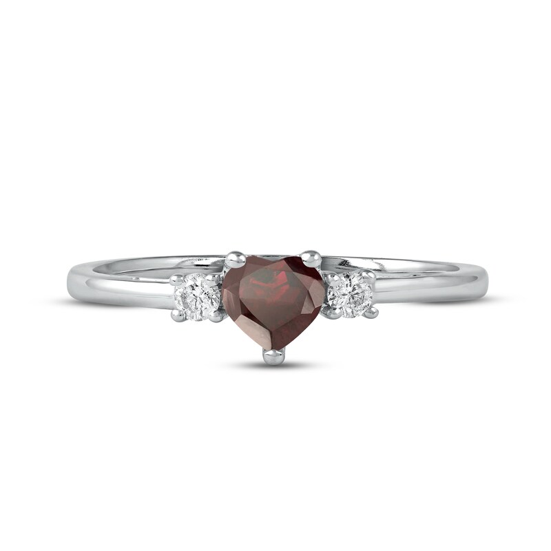 Garnet & Diamond Heart Ring 1/10 ct tw 10K White Gold