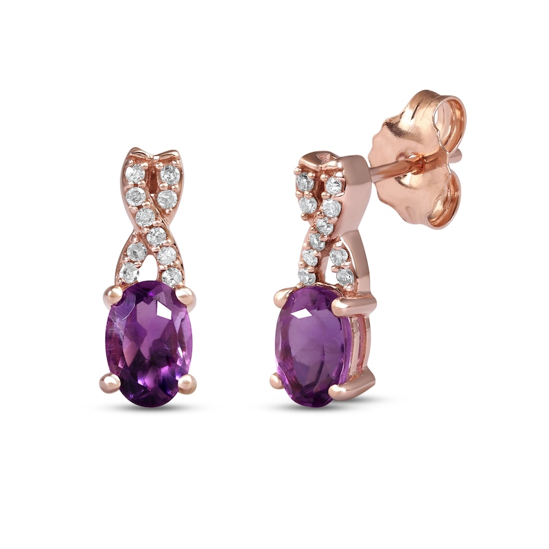Amethyst & Diamond Earrings 1/15 ct tw 10K Rose Gold with 360