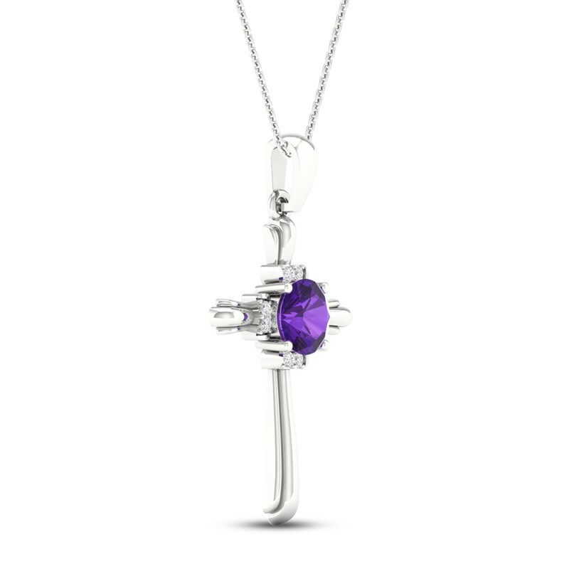 Amethyst & Diamond Cross Necklace 10K White Gold 18"