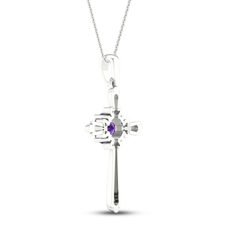 Amethyst & Diamond Cross Necklace 10K White Gold 18"