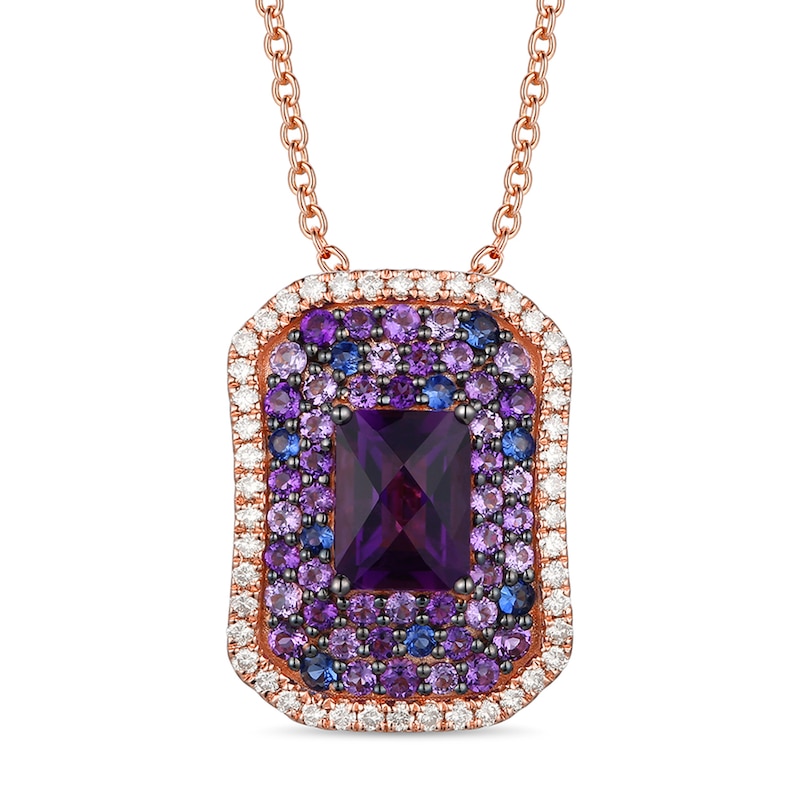 14K Yellow Gold Amethyst and Pink Sapphire Gemset Necklace, Petite