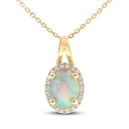Opal & Diamond Necklace 1/8 ct tw 10K Yellow Gold 18"
