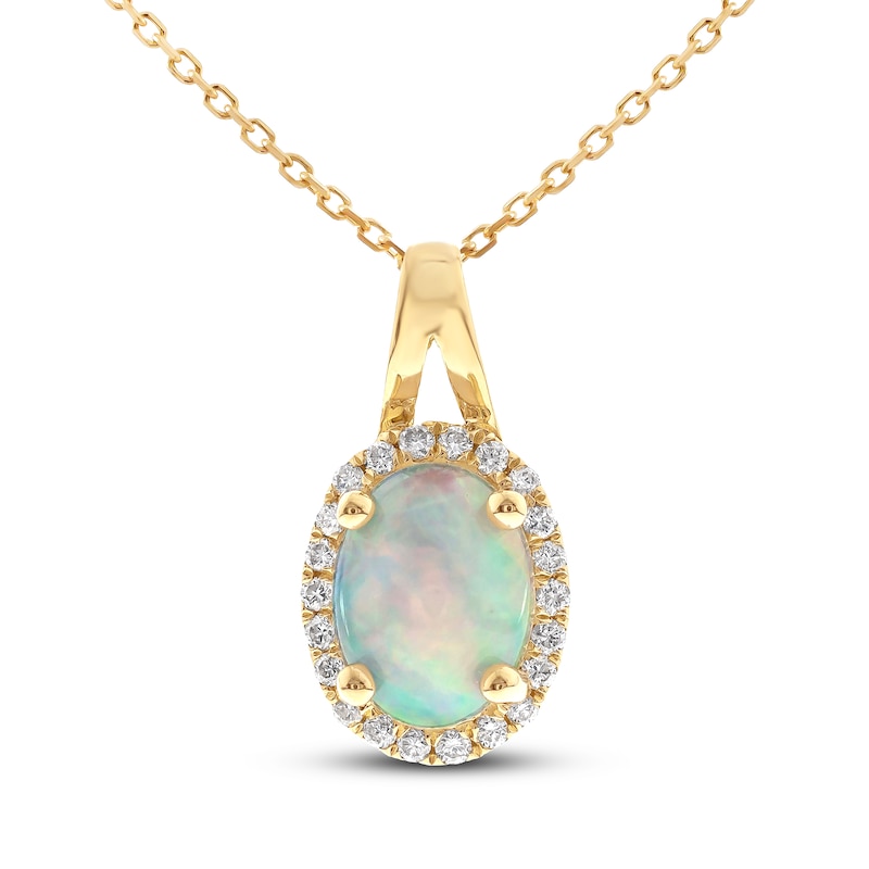 10k White Gold Oval Opal And Diamond Pendant with 18/" Chain