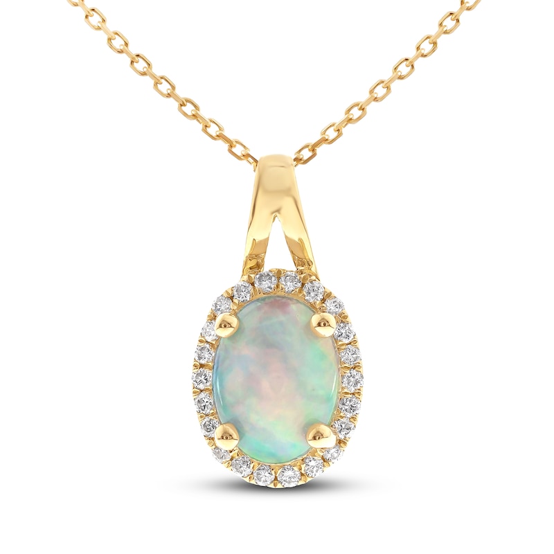 Main Image 1 of Opal & Diamond Necklace 1/8 ct tw 10K Yellow Gold 18&quot;