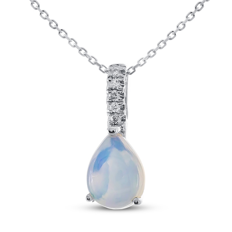 Opal & Diamond Necklace 10K White Gold