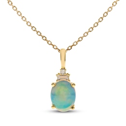 Opal & Diamond Necklace 1/20 ct tw 10K Yellow Gold 18"