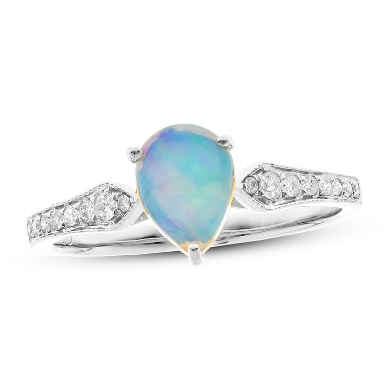 Opal & Diamond Ring 1/8 ct tw 10K White Gold