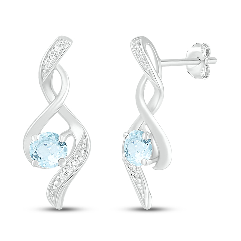 Main Image 1 of Aquamarine & Diamond Earrings 1/20 ct tw 10K White Gold