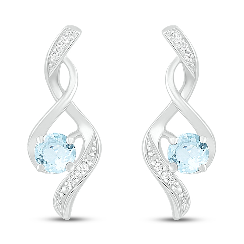 Main Image 3 of Aquamarine & Diamond Earrings 1/20 ct tw 10K White Gold