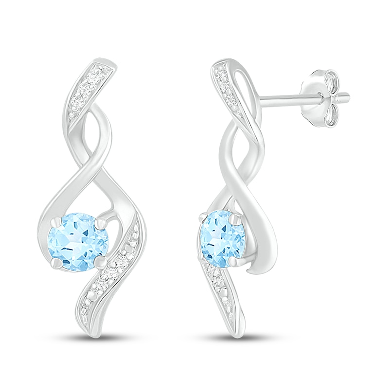 Main Image 1 of Blue Topaz & Diamond Earrings 1/20 ct tw 10K White Gold