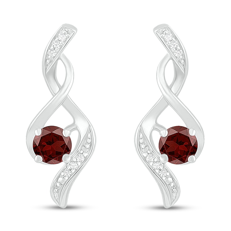 Main Image 3 of Garnet & Diamond Earrings 1/20 ct tw 10K White Gold