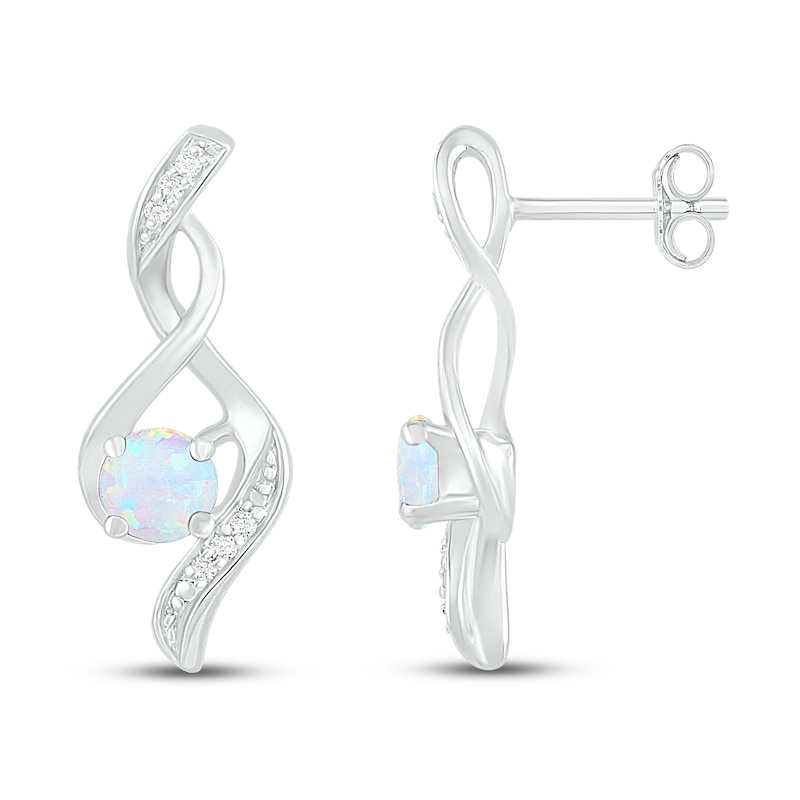 Main Image 2 of Lab-Created Opal & Diamond Earrings 1/20 ct tw 10K White Gold