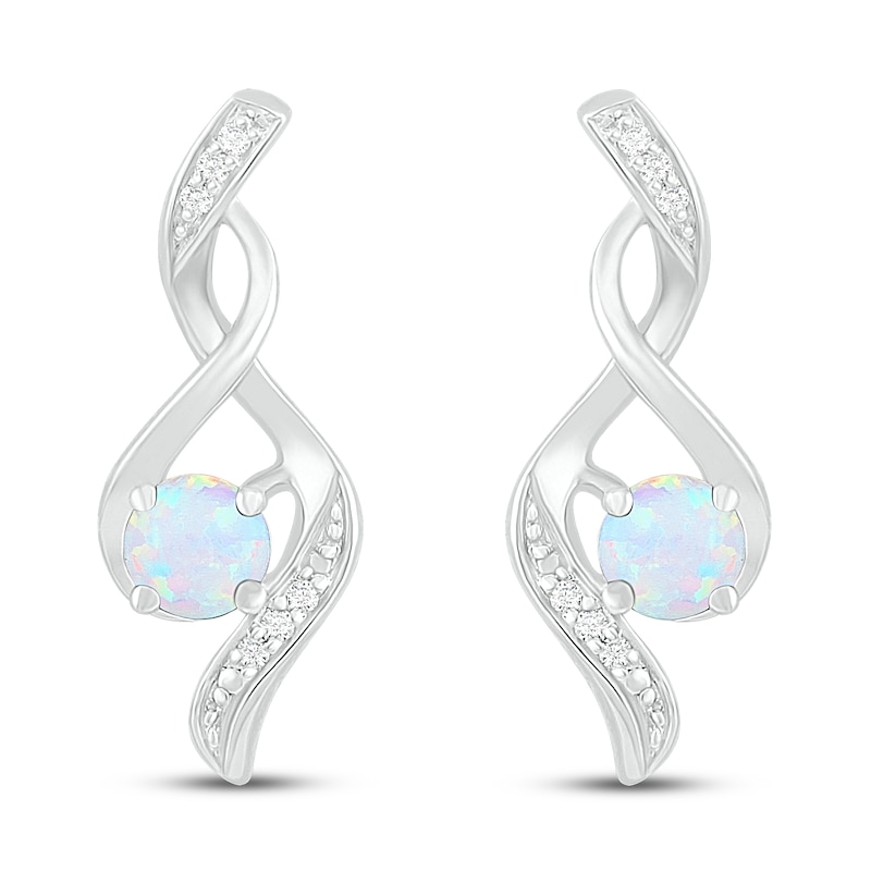 Main Image 3 of Lab-Created Opal & Diamond Earrings 1/20 ct tw 10K White Gold