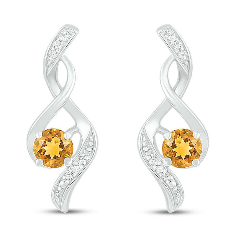 Main Image 3 of Citrine & Diamond Earrings 1/20 ct tw 10K White Gold