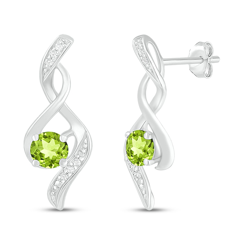 10k Yellow Gold Round Peridot And Diamond Heart Earrings