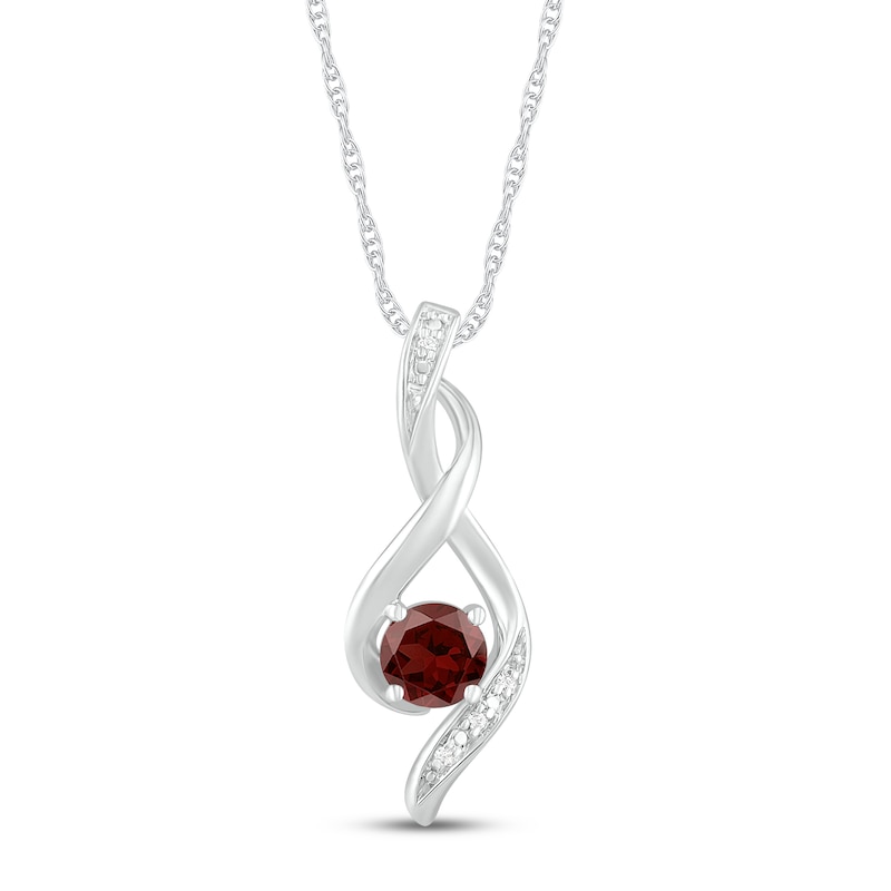 Main Image 1 of Garnet & Diamond Necklace 10K White Gold 18&quot;