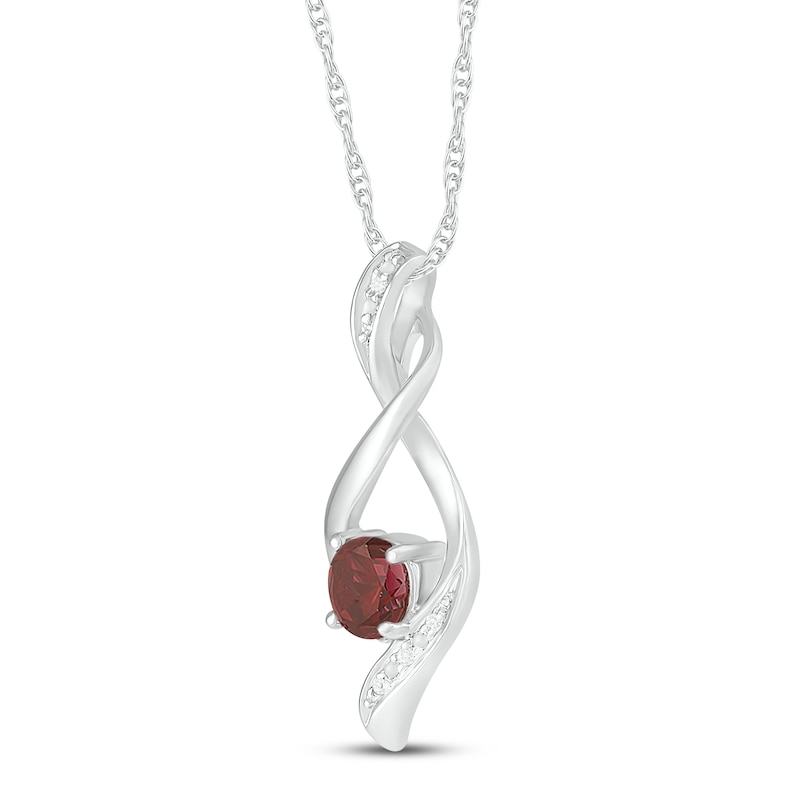 Main Image 2 of Garnet & Diamond Necklace 10K White Gold 18&quot;