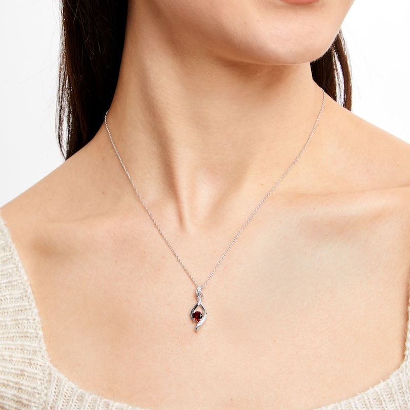 Main Image 3 of Garnet & Diamond Necklace 10K White Gold 18&quot;