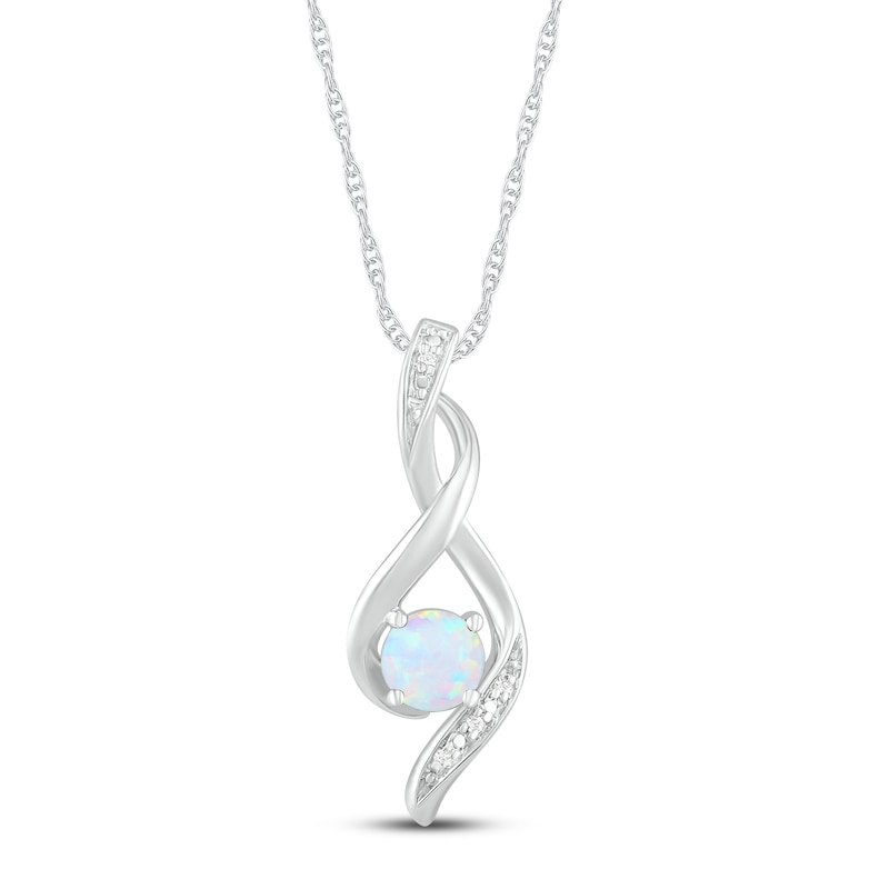 Lab-Created Opal & Diamond Necklace 10K White Gold 18