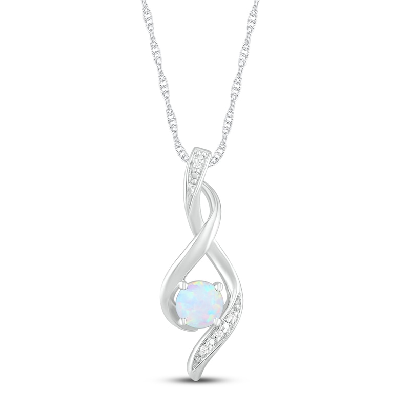 Main Image 1 of Lab-Created Opal & Diamond Necklace 10K White Gold 18&quot;