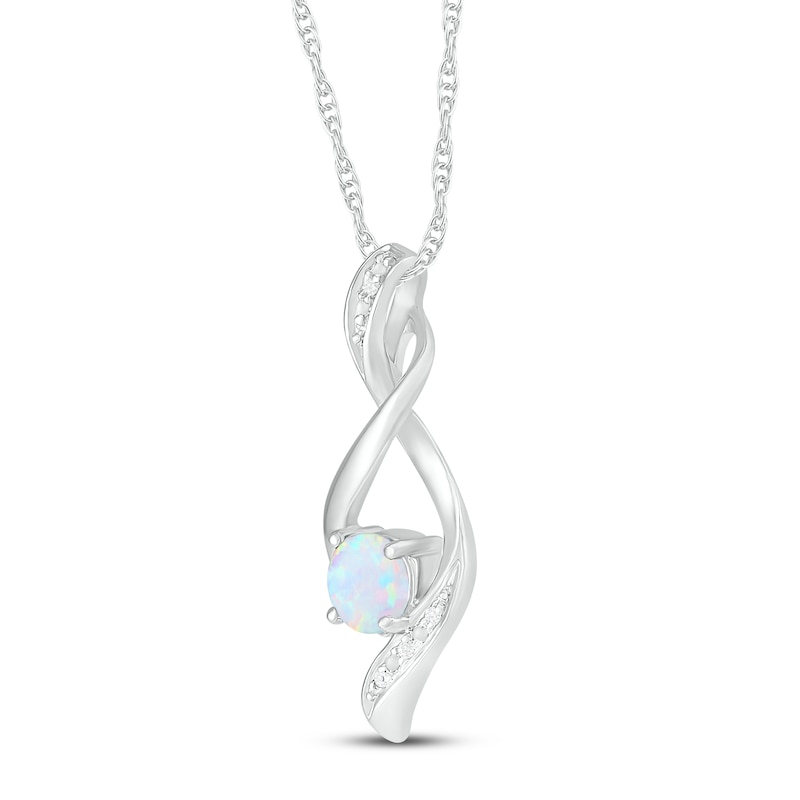 Lab-Created Opal & Diamond Necklace 10K White Gold 18"