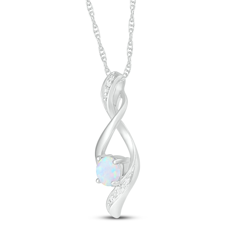 Main Image 2 of Lab-Created Opal & Diamond Necklace 10K White Gold 18&quot;