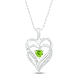 Peridot & Diamond Heart Necklace Sterling Silver 18"