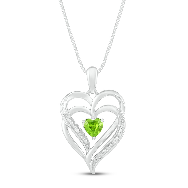 Main Image 1 of Peridot & Diamond Heart Necklace Sterling Silver 18&quot;