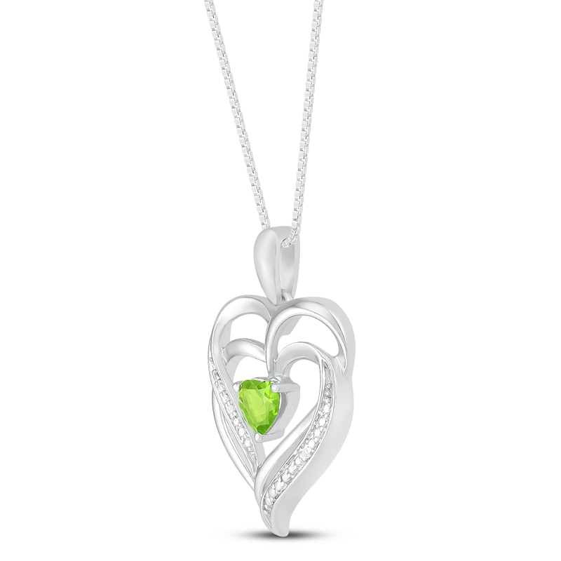Main Image 2 of Peridot & Diamond Heart Necklace Sterling Silver 18&quot;