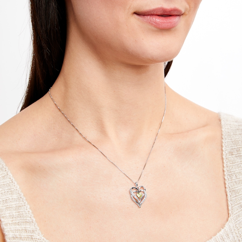 Peridot & Diamond Heart Necklace Sterling Silver 18"