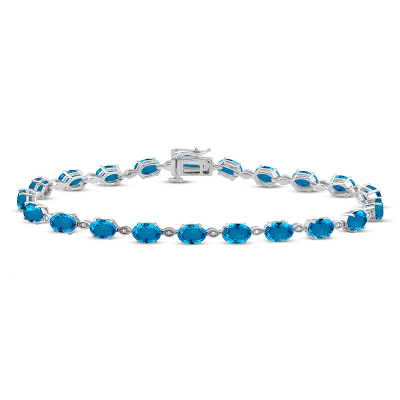 Main Image 1 of Swiss Blue Topaz Bracelet Oval-cut Sterling Silver