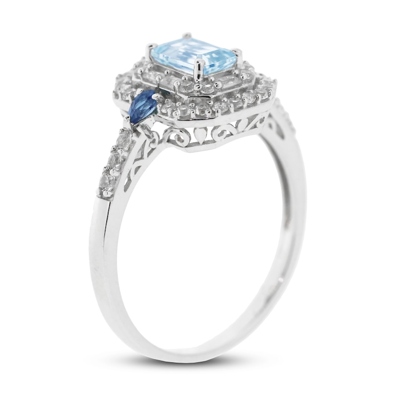 Aquamarine/London Blue Topaz/White Lab-Created Sapphire Ring Sterling Silver