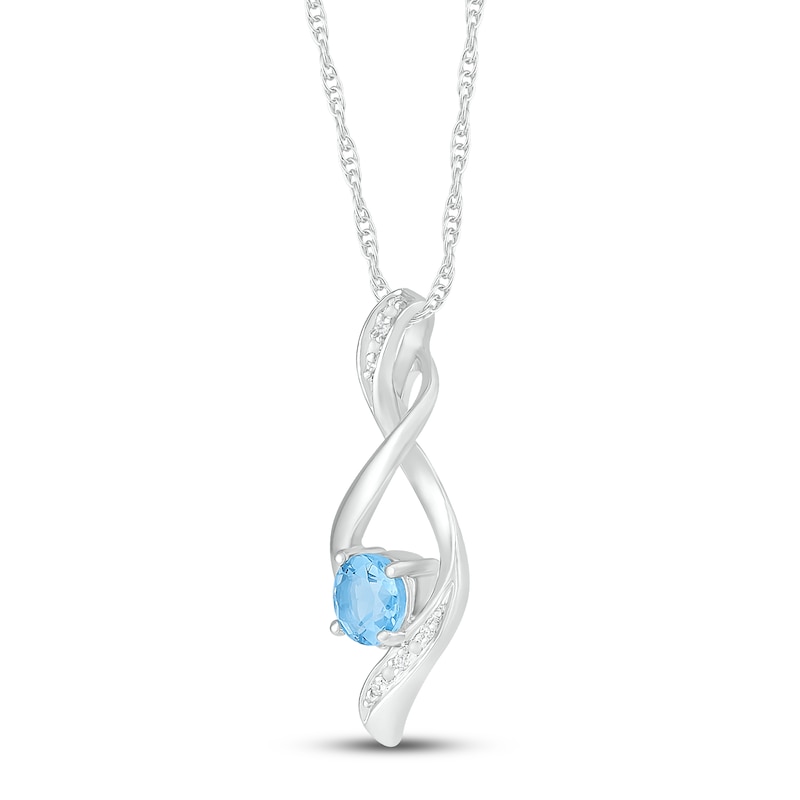 Main Image 2 of Blue Topaz & Diamond Necklace 10K White Gold 18&quot;