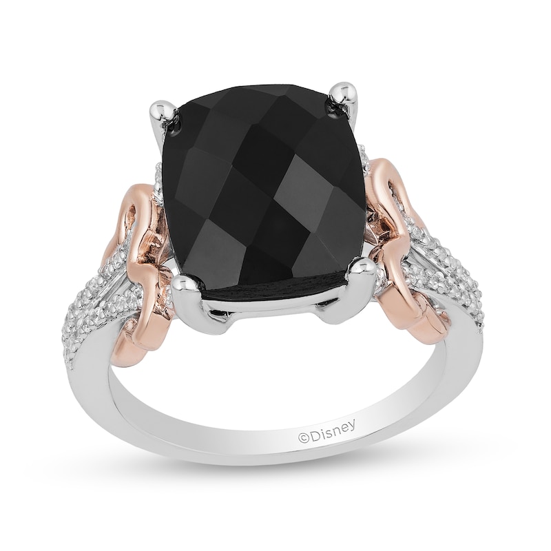 Disney Treasures Black Onyx & Diamond Ring 1/6 ct tw Cushion/Round-Cut Sterling Silver/10K Rose Gold