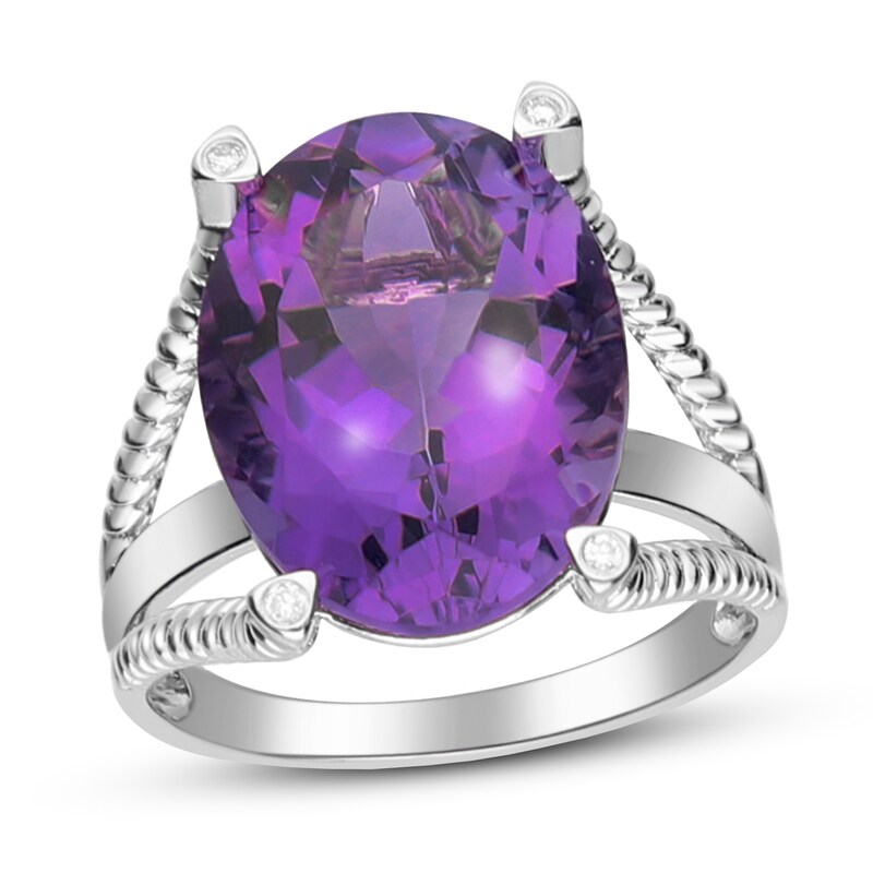 Amethyst & Diamond Ring Sterling Silver