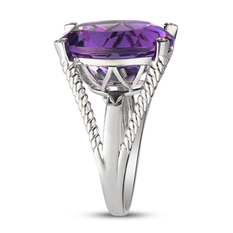 Amethyst & Diamond Ring Sterling Silver