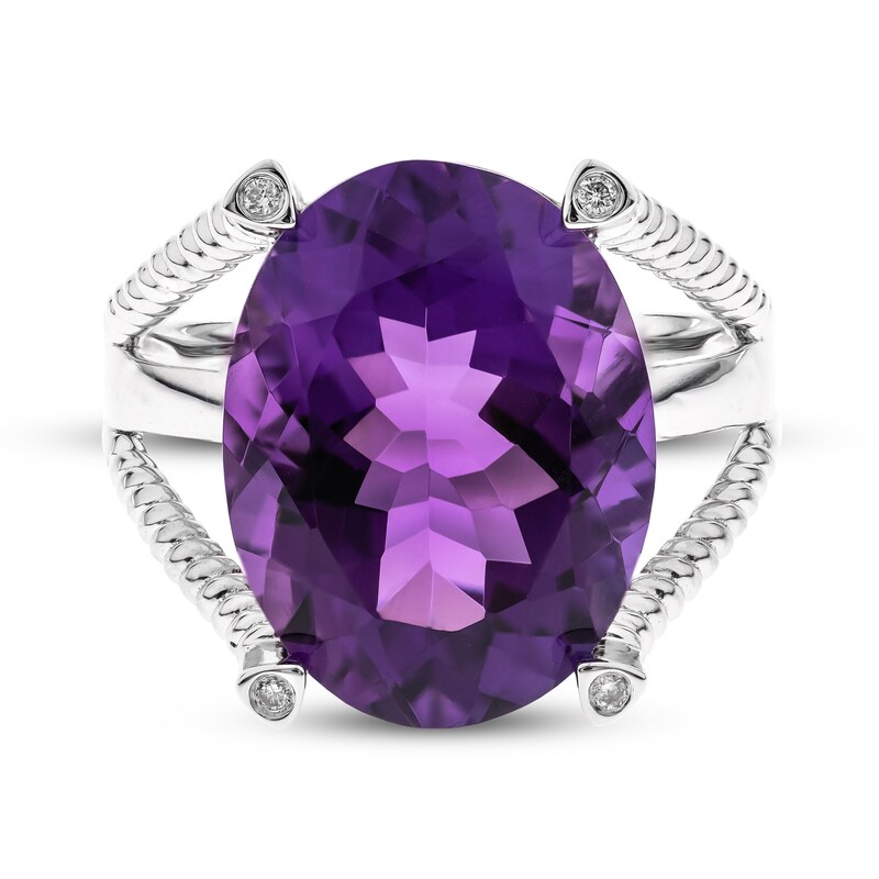 Amethyst & Diamond Ring Sterling Silver