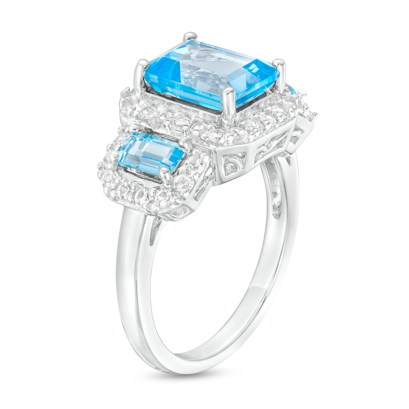 Main Image 2 of Swiss Blue Topaz & White Lab-Created Sapphire Ring Sterling Silver