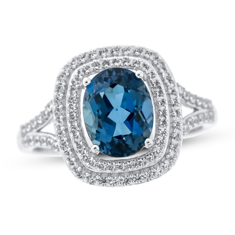 Main Image 1 of London Blue Topaz & White Lab-Created Sapphire Ring Sterling Silver
