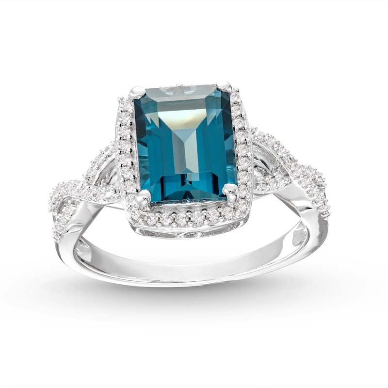 Main Image 1 of London Blue Topaz & White Lab-Created Sapphire Ring Sterling Silver