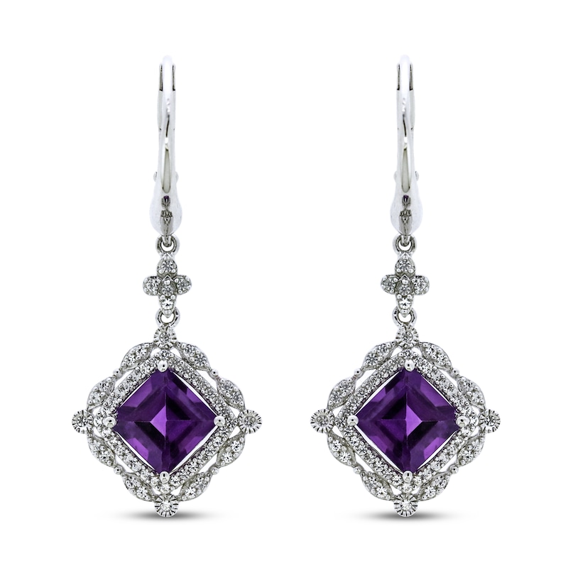 Amethyst & White Lab-Created Sapphire Earrings Sterling Silver