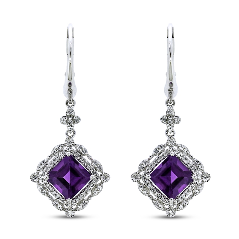 Main Image 1 of Amethyst & White Lab-Created Sapphire Earrings Sterling Silver