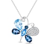 Thumbnail Image 0 of Swiss Blue Topaz/London Blue Topaz/Sky Blue Topaz/White Lab-Created Sapphire Butterfly Necklace Sterling Silver 18"