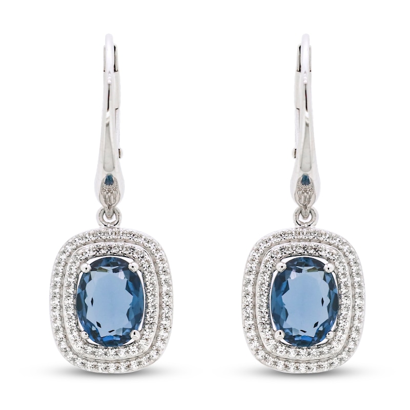 London Blue Topaz & White Lab-Created Sapphire Dangle Earrings Sterling Silver