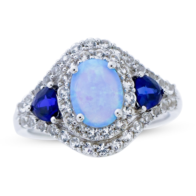 Main Image 1 of Blue Lab-Created Opal/ Blue & White Lab-Created Sapphire Ring Sterling Silver